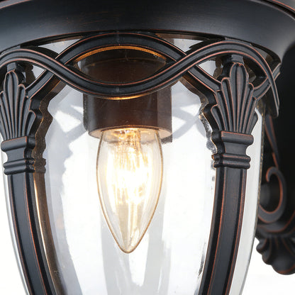 European Ornate Outdoor Wall Lantern Black Aluminum Glass E26 IP44 Hardwired
