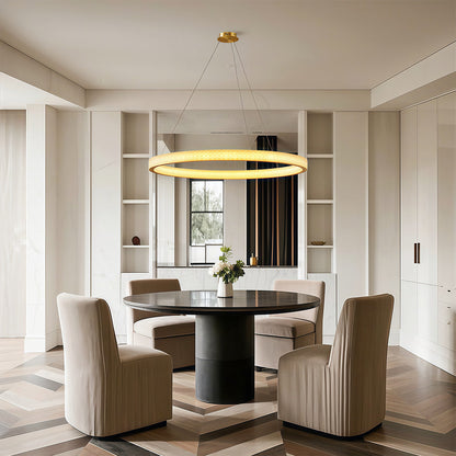 Copper Ring Chandelier White Acrylic Dimmable LED 3000K 6000K Remote 7 Sizes