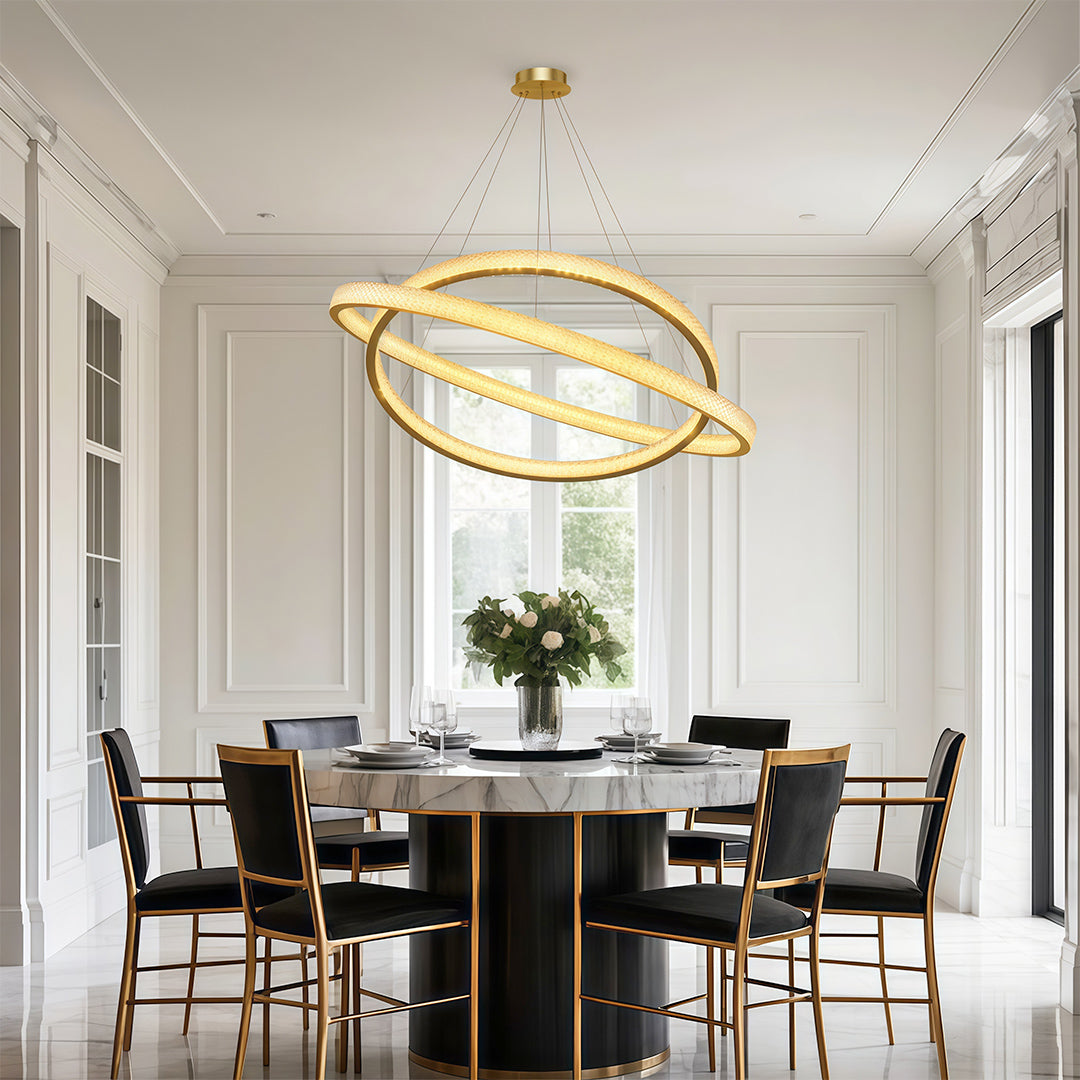 Copper Ring Chandelier White Acrylic Dimmable LED 3000K 6000K Remote 7 Sizes
