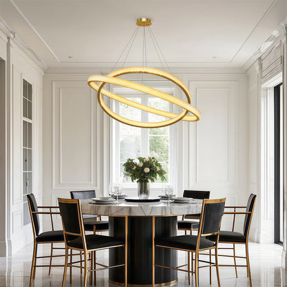 Copper Ring Chandelier White Acrylic Dimmable LED 3000K 6000K Remote 7 Sizes