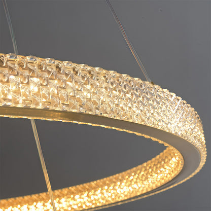 Copper Ring Chandelier White Acrylic Dimmable LED 3000K 6000K Remote 7 Sizes