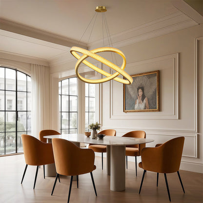 Copper Ring Chandelier White Acrylic Dimmable LED 3000K 6000K Remote 7 Sizes