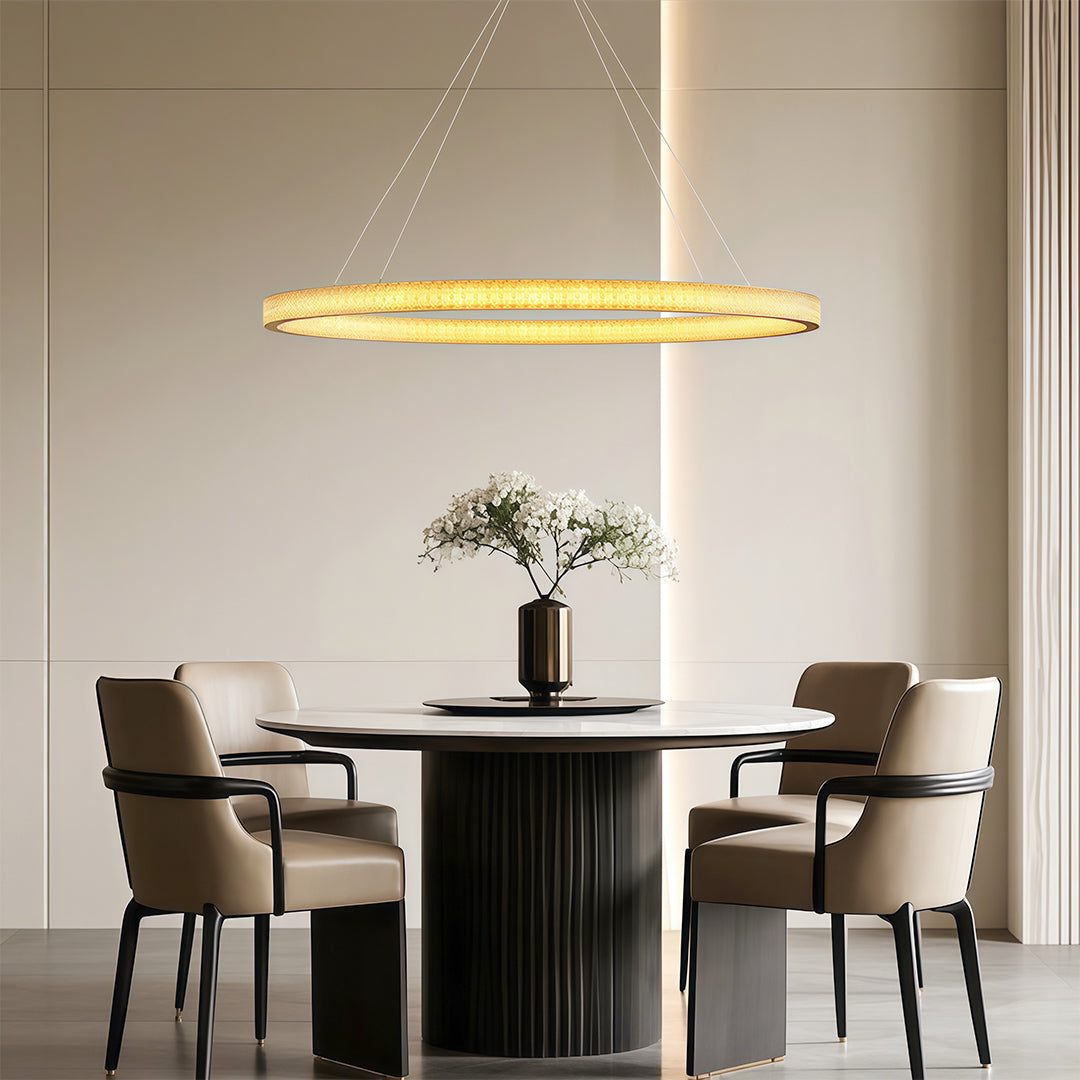 Copper Ring Chandelier White Acrylic Dimmable LED 3000K 6000K Remote 7 Sizes