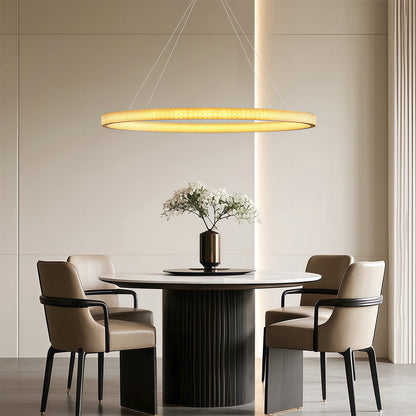 Copper Ring Chandelier White Acrylic Dimmable LED 3000K 6000K Remote 7 Sizes