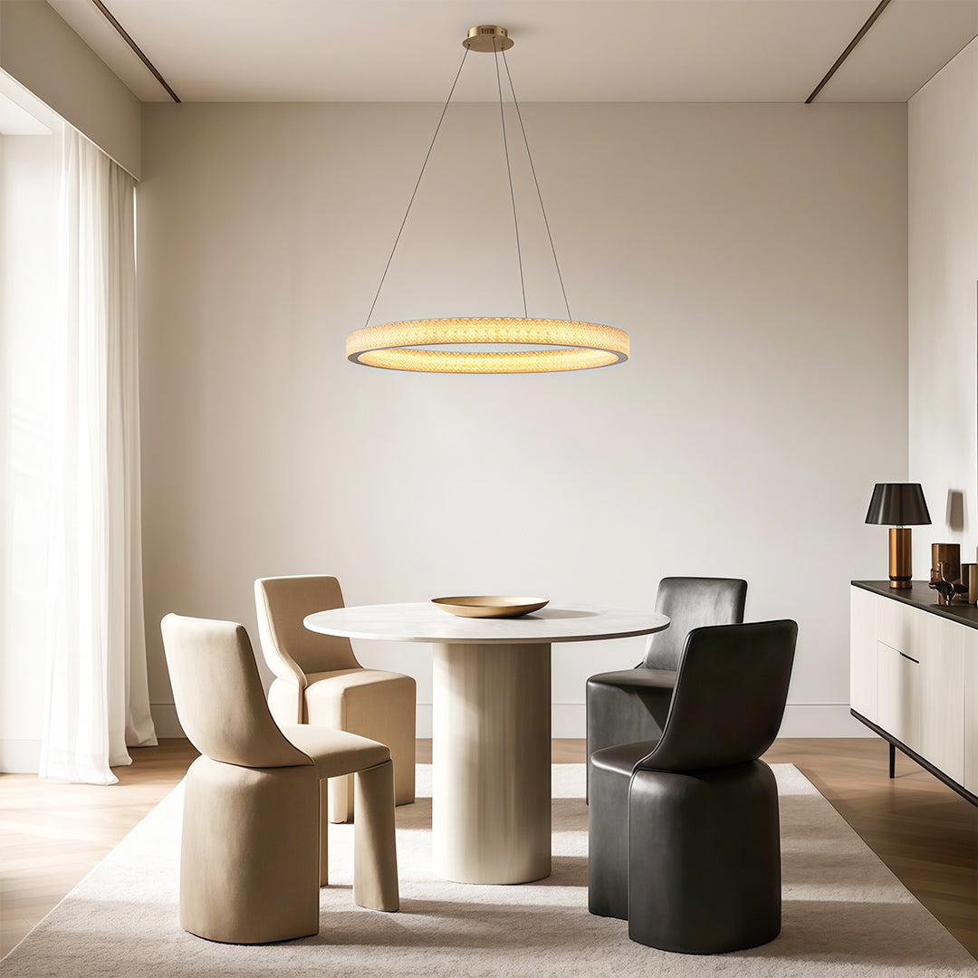 Copper Ring Chandelier White Acrylic Dimmable LED 3000K 6000K Remote 7 Sizes