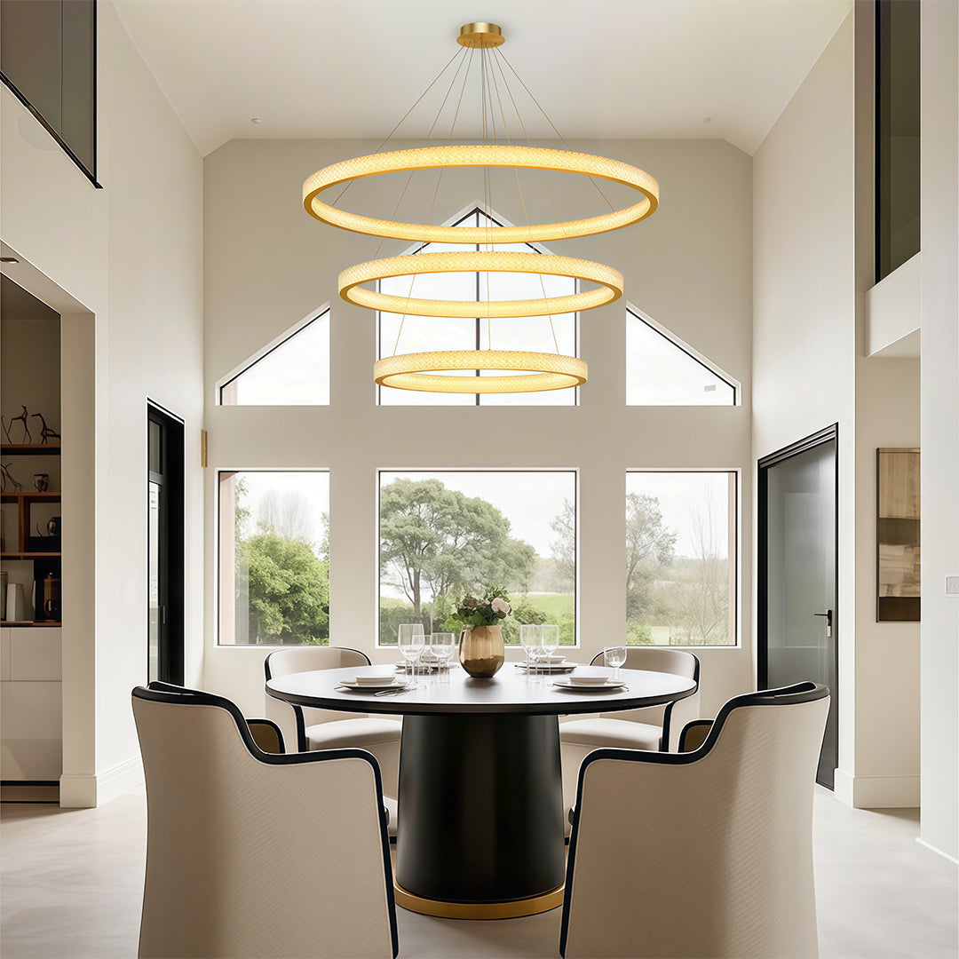 Copper Ring Chandelier White Acrylic Dimmable LED 3000K 6000K Remote 7 Sizes