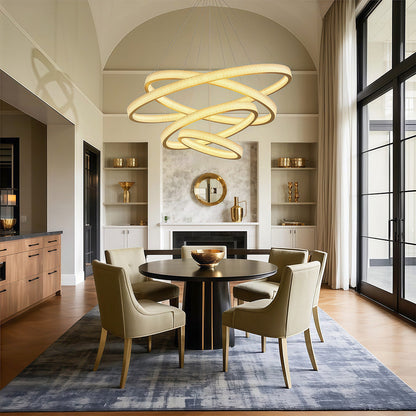 Copper Ring Chandelier White Acrylic Dimmable LED 3000K 6000K Remote 7 Sizes
