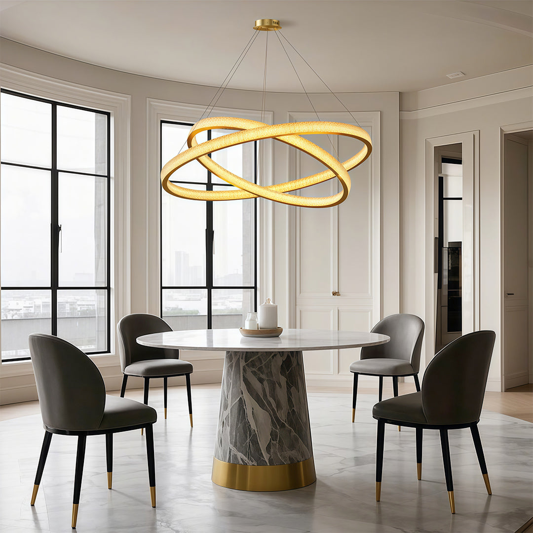 Copper Ring Chandelier White Acrylic Dimmable LED 3000K 6000K Remote 7 Sizes