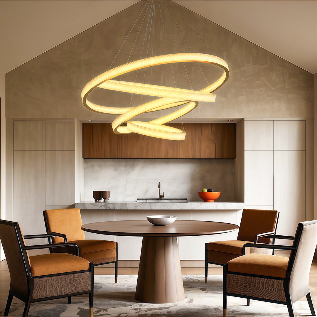 Copper Ring Chandelier White Acrylic Dimmable LED 3000K 6000K Remote 7 Sizes