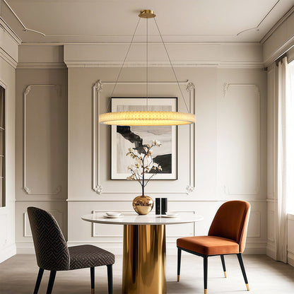 Copper Ring Chandelier White Acrylic Dimmable LED 3000K 6000K Remote 7 Sizes