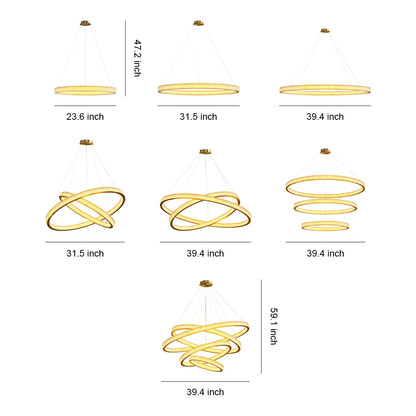 Copper Ring Chandelier White Acrylic Dimmable LED 3000K 6000K Remote 7 Sizes