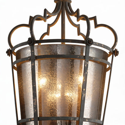 Italian Gothic Lantern Pendant Antique Bronze Iron 3-Light Transparent Glass E12 Dining Foyer