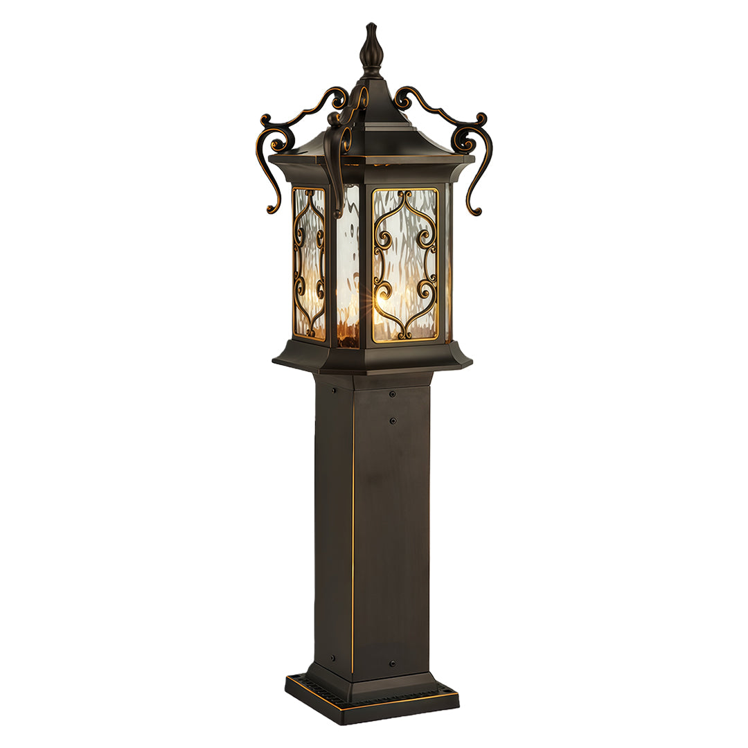 European Style Gilded Landscape Post Light Bronze Gold Aluminum Glass IP65 2 Sizes Villa Courtyard