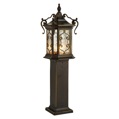 European Style Gilded Landscape Post Light Bronze Gold Aluminum Glass IP65 2 Sizes Villa Courtyard