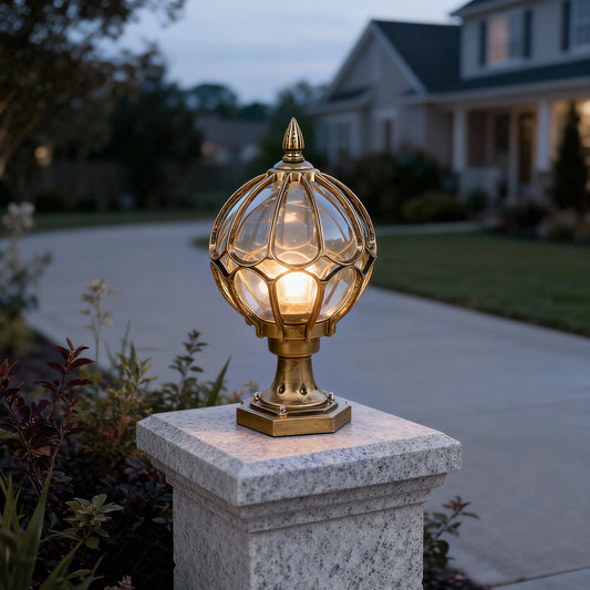 Vintage Glass Globe Outdoor Pillar Light Black or Bronze Aluminum E27 IP54 Hardwired 3 Sizes Pier Mount