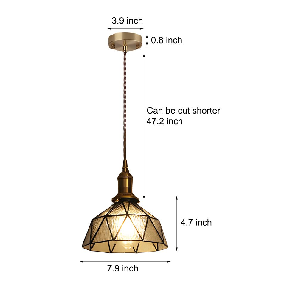Vintage Handmade Stained Glass Cone Pendant Light with Copper Hardware