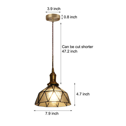 Vintage Handmade Stained Glass Cone Pendant Light with Copper Hardware