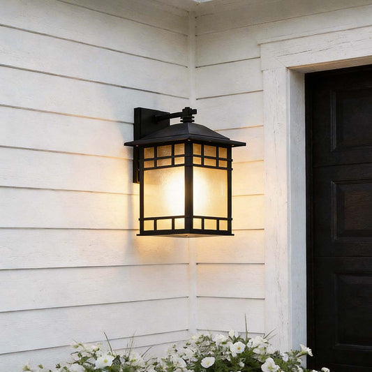 Vintage Industrial Outdoor Wall Lantern Black Aluminum Glass E27 2 Sizes 110-220V