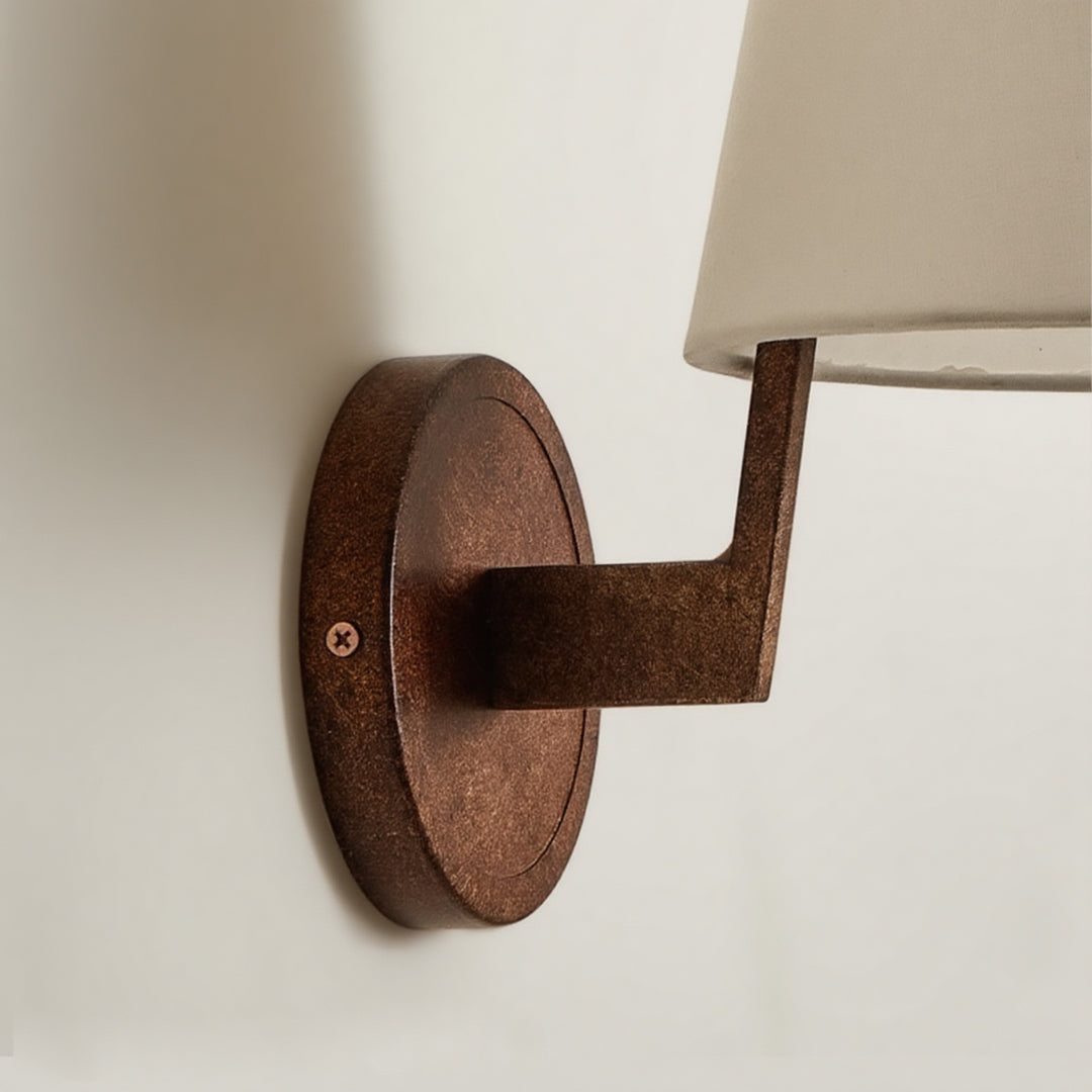 Vintage Wall Sconce Curved Wood Arm Fabric Shade Hardwired Bedroom