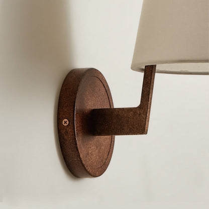Vintage Wall Sconce Curved Wood Arm Fabric Shade Hardwired Bedroom