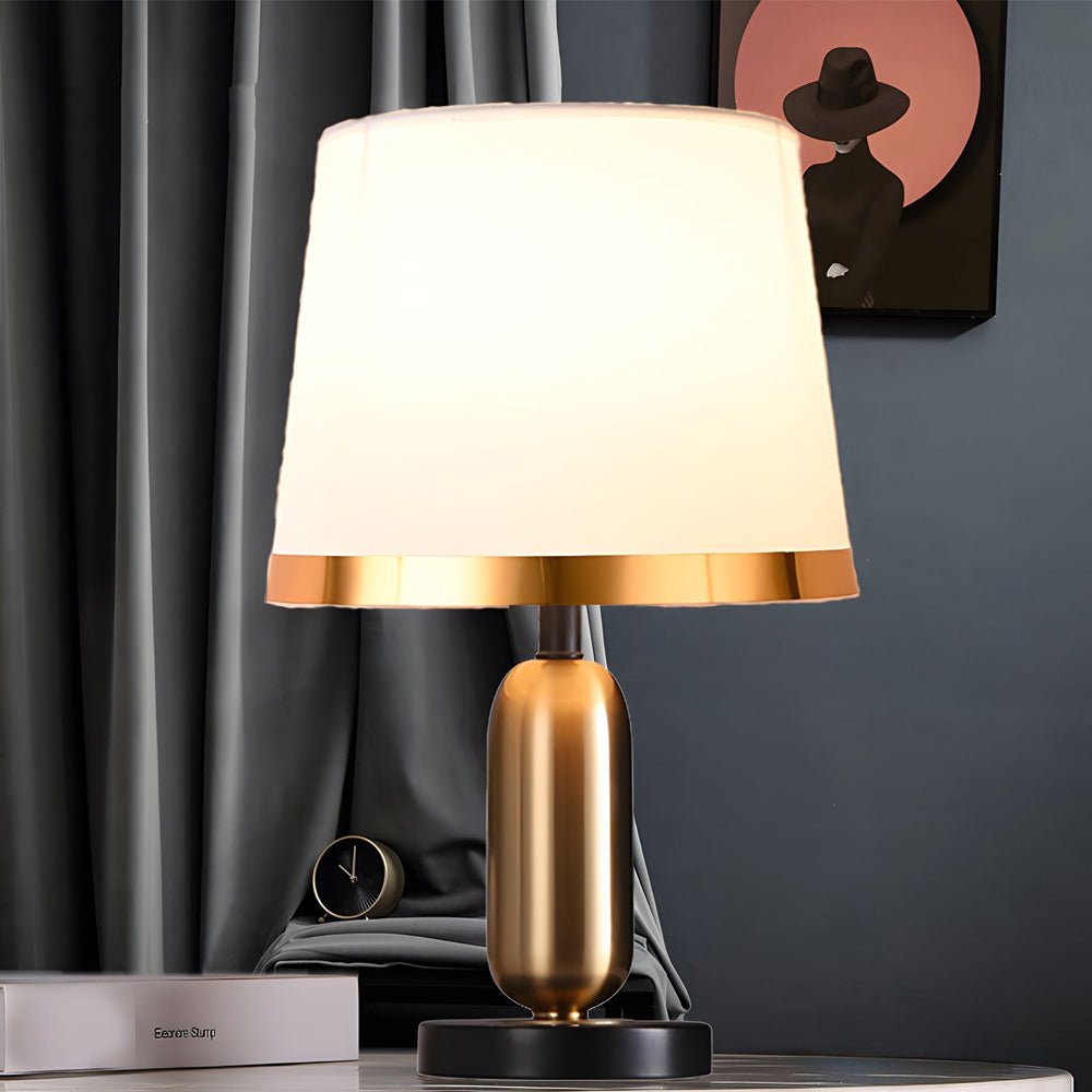 Mid-Century Brass Fabric Shade Table Lamp Cylindrical Trumpet E27 Two Colours