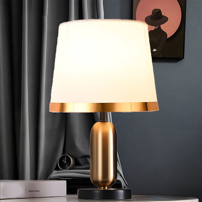 Mid-Century Brass Fabric Shade Table Lamp Cylindrical Trumpet E27 Two Colours