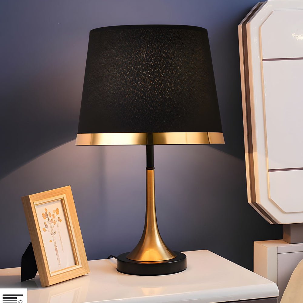 Mid-Century Brass Fabric Shade Table Lamp Cylindrical Trumpet E27 Two Colours