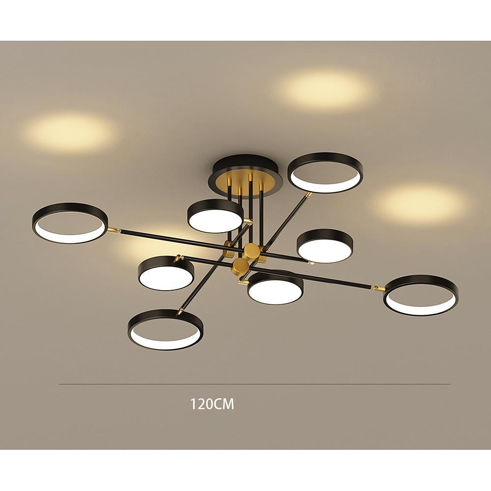 Circular Ring Multi-Light Semi-Flush Mount Ceiling Light — Nordic Aluminum Metal LED Black Gold 4 6 8 Light