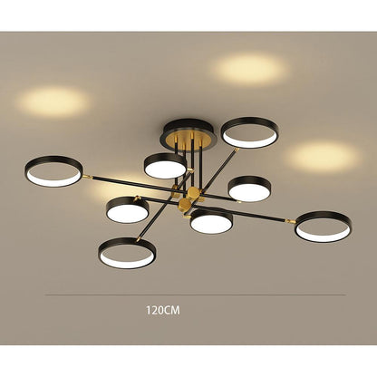 Circular Ring Multi-Light Semi-Flush Mount Ceiling Light — Nordic Aluminum Metal LED Black Gold 4 6 8 Light