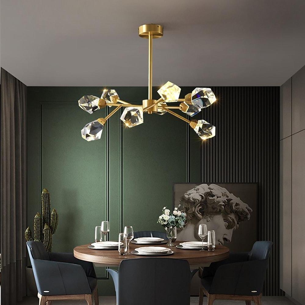 Chandelier Metal Crystal G9 9-Light Sputnik Irregular Cut Gold Matte Electroplated Modern Artistic Warm White / White