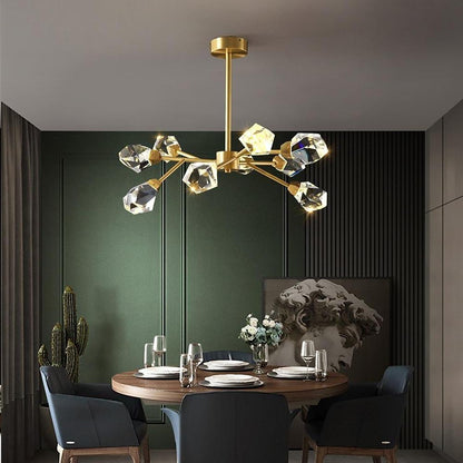 Chandelier Metal Crystal G9 9-Light Sputnik Irregular Cut Gold Matte Electroplated Modern Artistic Warm White / White
