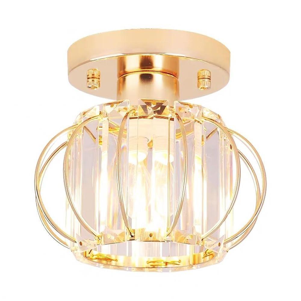 Multiple Oval Crystal Semi-Flush Mount Ceiling Light — Traditional Classic Metal Crystal E26 E27 Gold Black 6 Inch