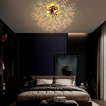 Traditional Crystal Flower Branch Ceiling Light — Classic Gold Silver Metal G9 LED 6 Light Warm White