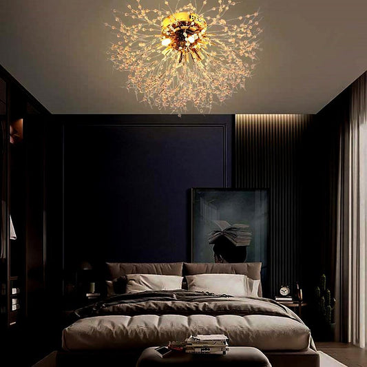 Traditional Crystal Flower Branch Ceiling Light — Classic Gold Silver Metal G9 LED 6 Light Warm White