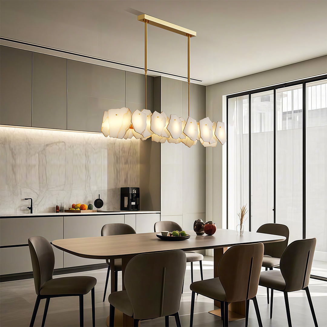 Modern Cloud Stone LED Chandelier with Full Copper Frame for Dining Room and Living Space