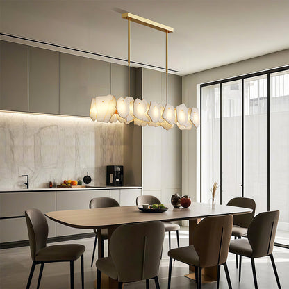 Modern Cloud Stone LED Chandelier with Full Copper Frame for Dining Room and Living Space
