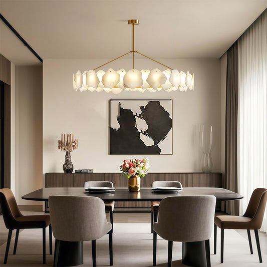 Modern Cloud Stone LED Chandelier with Full Copper Frame for Dining Room and Living Space