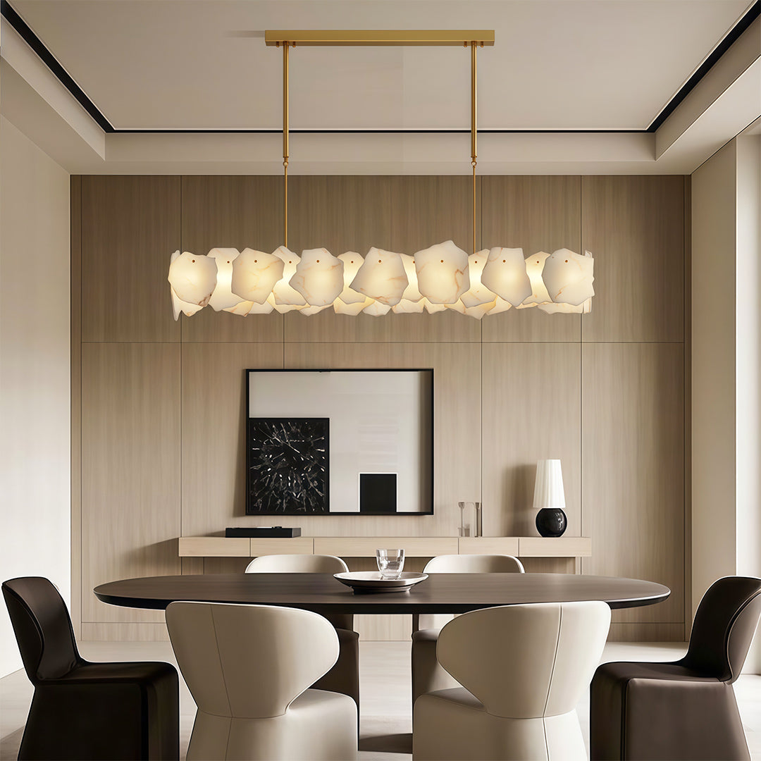 Modern Cloud Stone LED Chandelier with Full Copper Frame for Dining Room and Living Space