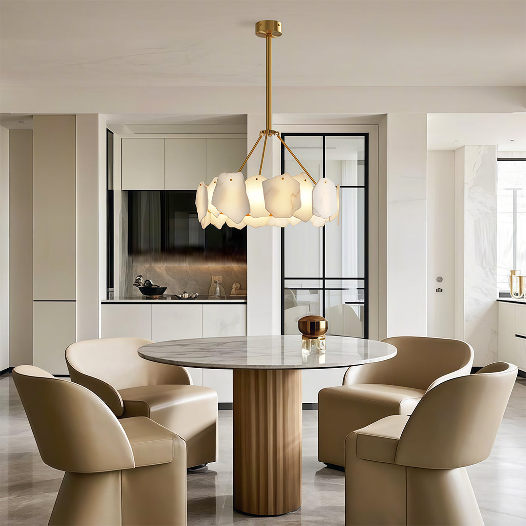 Modern Cloud Stone LED Chandelier with Full Copper Frame for Dining Room and Living Space