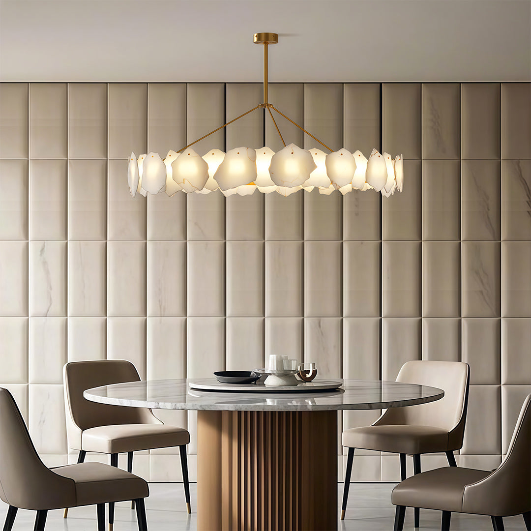 Modern Cloud Stone LED Chandelier with Full Copper Frame for Dining Room and Living Space