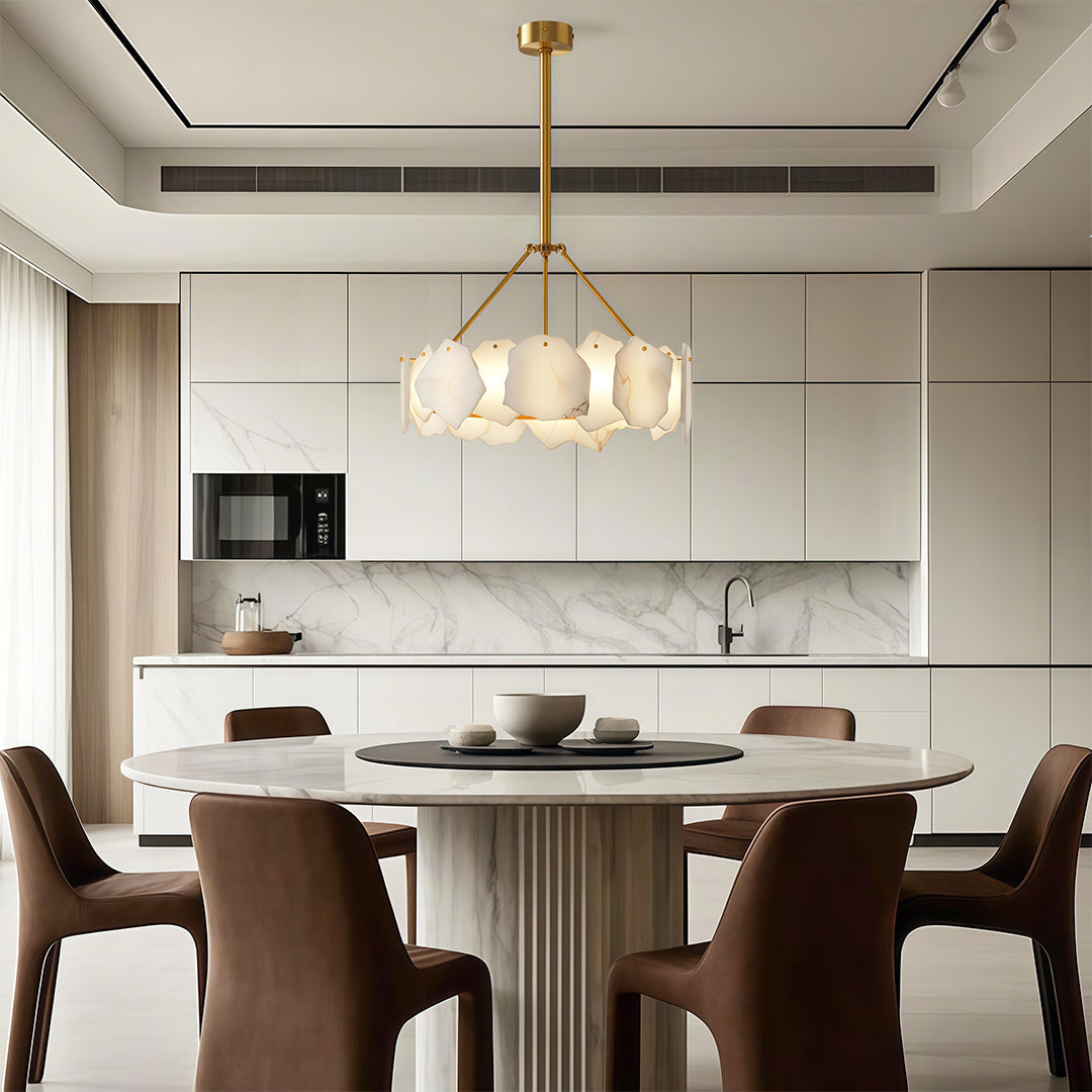 Modern Cloud Stone LED Chandelier with Full Copper Frame for Dining Room and Living Space