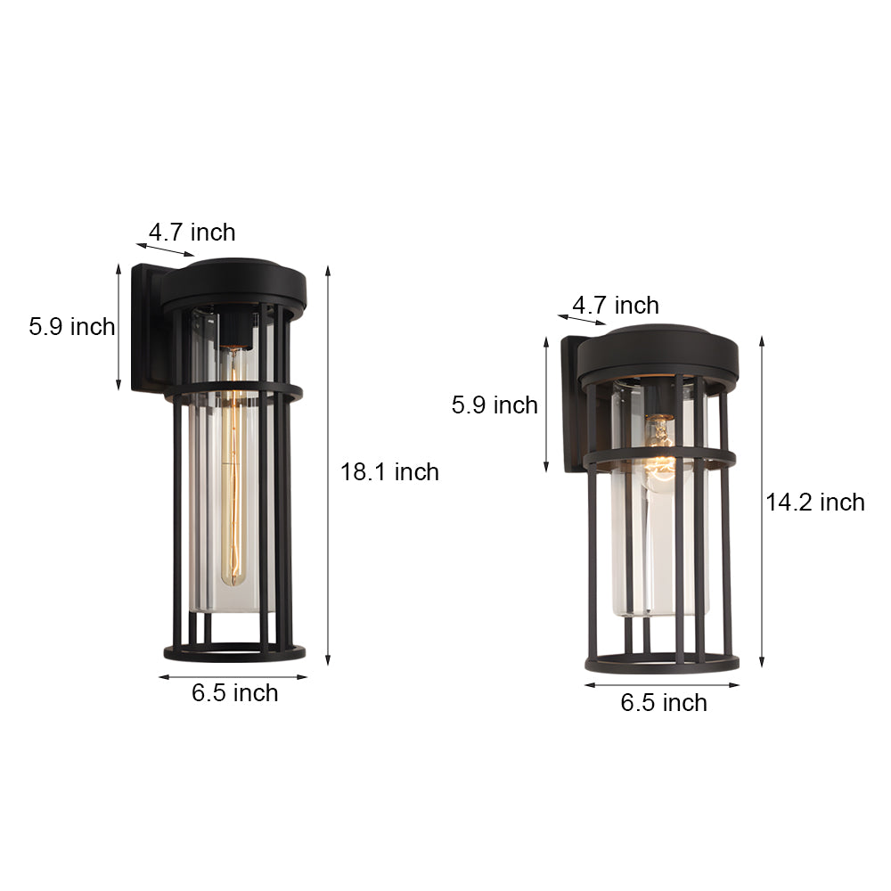 Black Aluminium Outdoor Wall Sconce Glass Lampshade E27 IP54 Nordic Style