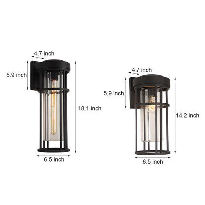 Black Aluminium Outdoor Wall Sconce Glass Lampshade E27 IP54 Nordic Style
