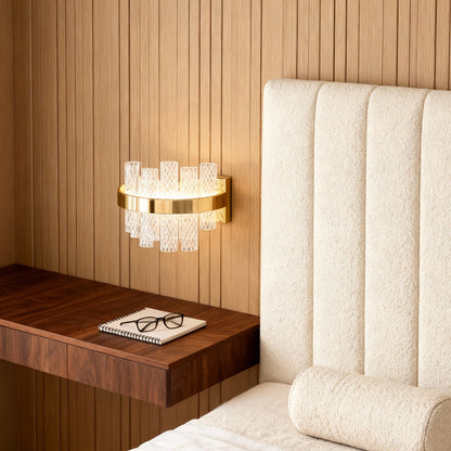 Modern Glass Wall Sconce – Stainless Steel Gold LED Crystal Wall Light