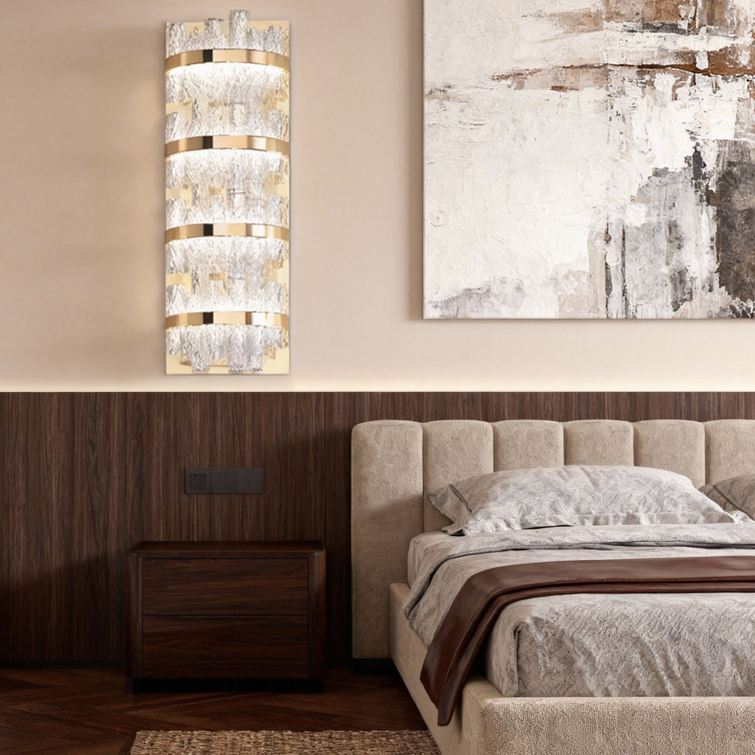 Modern Glass Wall Sconce – Stainless Steel Gold LED Crystal Wall Light