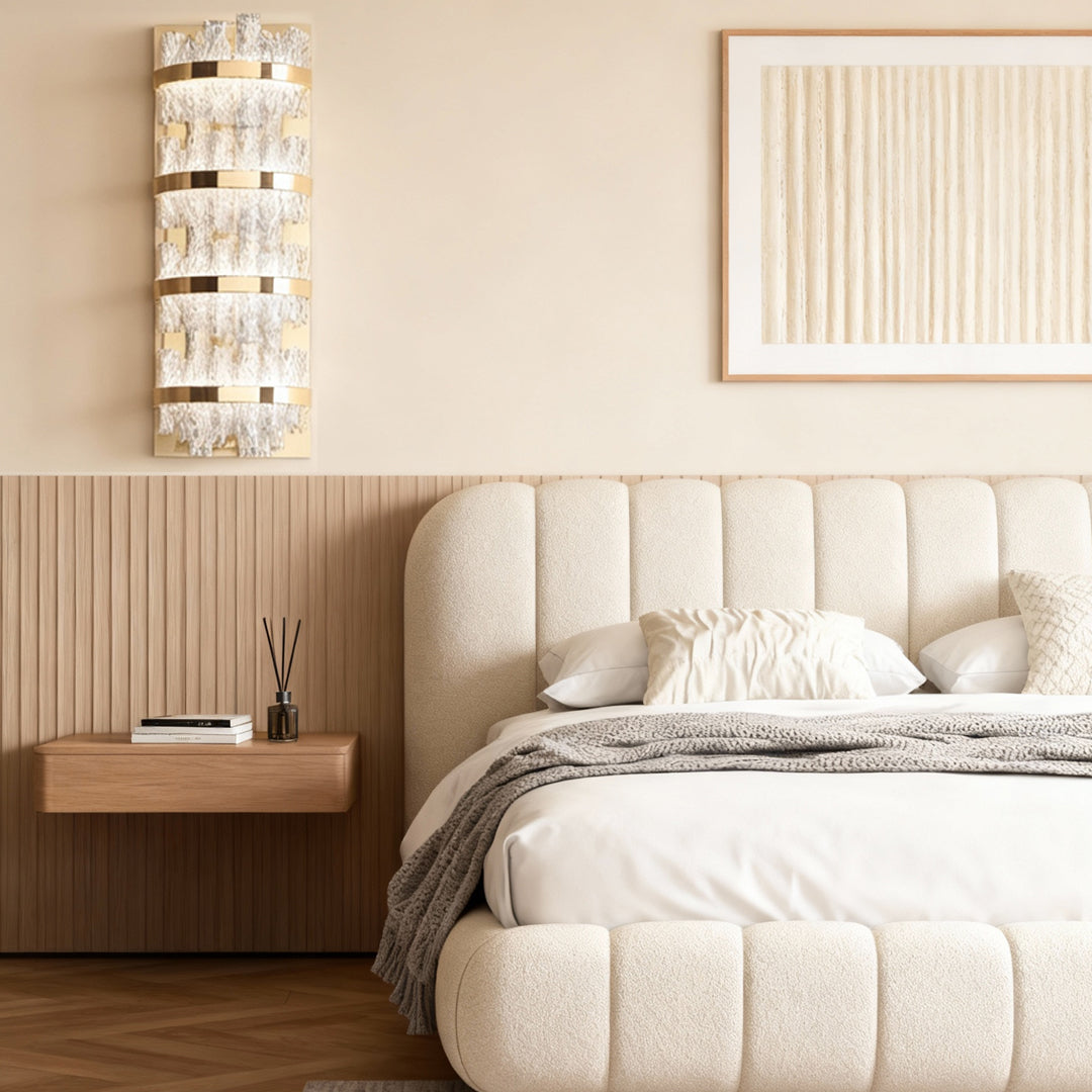 Modern Glass Wall Sconce – Stainless Steel Gold LED Crystal Wall Light