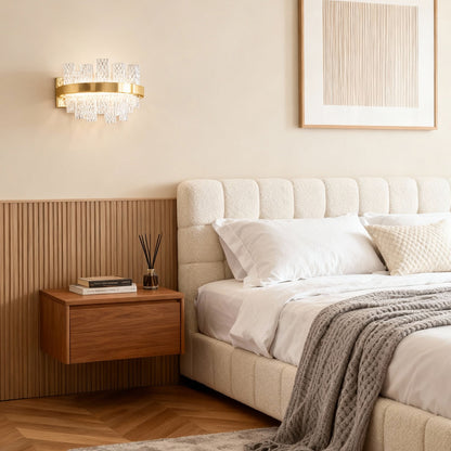 Modern Glass Wall Sconce – Stainless Steel Gold LED Crystal Wall Light