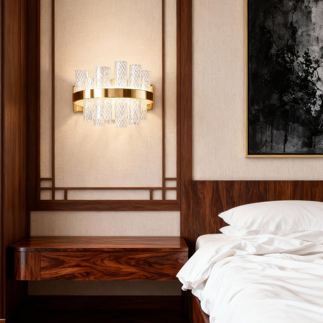Modern Glass Wall Sconce – Stainless Steel Gold LED Crystal Wall Light