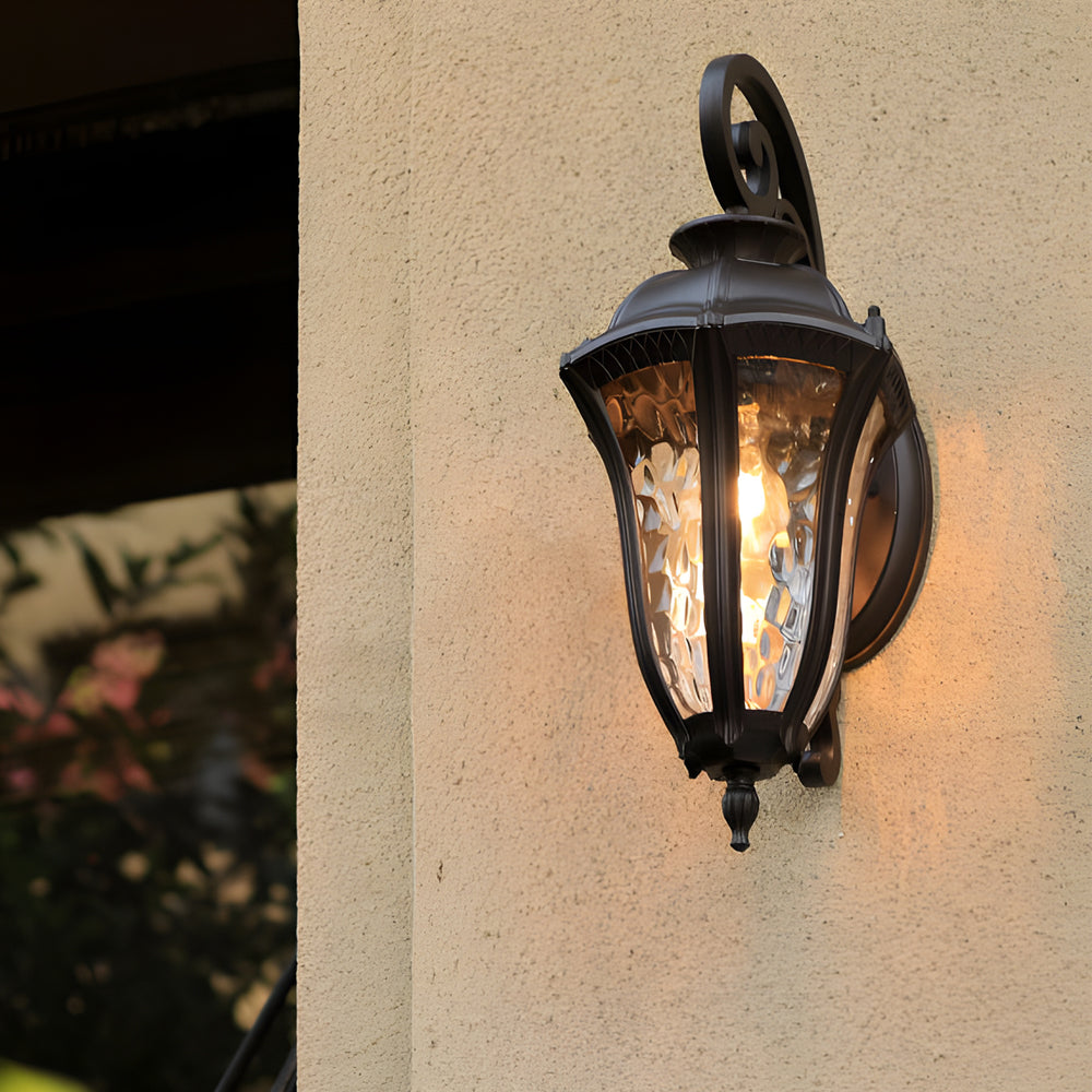 Retro Outdoor Wall Lantern Die-Cast Aluminum Water Pattern PC Shade E27 IP23 Coffee 3 Sizes