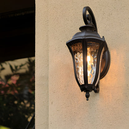 Retro Outdoor Wall Lantern Die-Cast Aluminum Water Pattern PC Shade E27 IP23 Coffee 3 Sizes